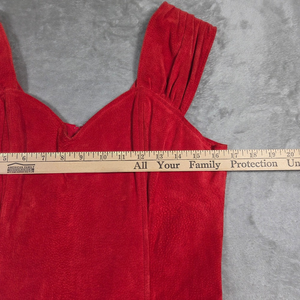 Vintage BRAZEN Red Suede Sheath Dress Sweetheart Neckline Womens 11/12 Retro - Picture 2 of 8
